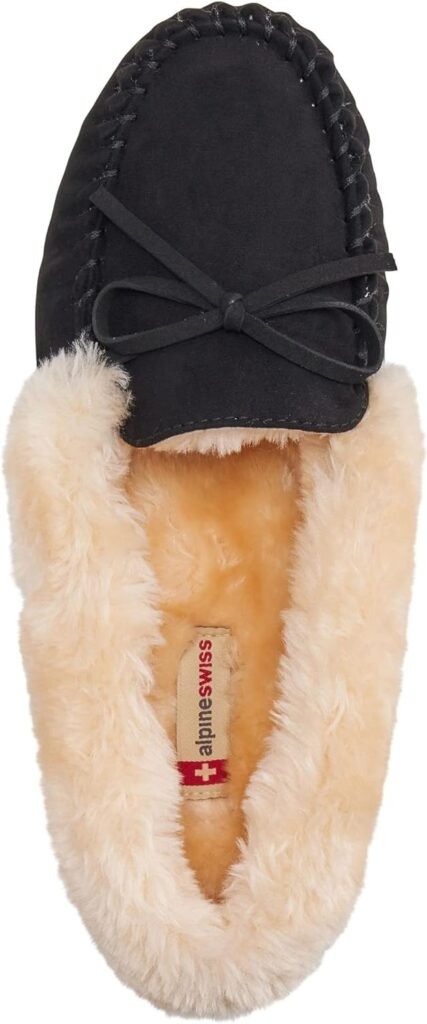 Alpine Swiss Leah Womens Shearling Moccasin Slippers Faux Fur Slip On House Shoes Alpine Swiss Leah Womens Shearling Moccasin Slippers Faux Fur Slip On House Shoes