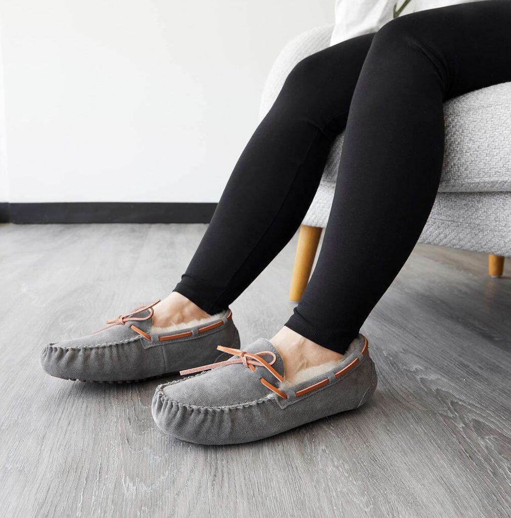 Dearfoams Womens Fireside Water Resistant Shearling Victoria Moc with Tie Slipper Dearfoams Womens Fireside Water Resistant Shearling Victoria Moc with Tie Slipper
