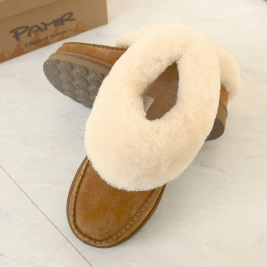 PAMIR Womens Genuine Suede Shearling Ankle Moccasin Bootie Slippers Memory Foam Indoor Outdoor PAMIR Womens Genuine Suede Shearling Ankle Moccasin Bootie Slippers Memory Foam Indoor Outdoor
