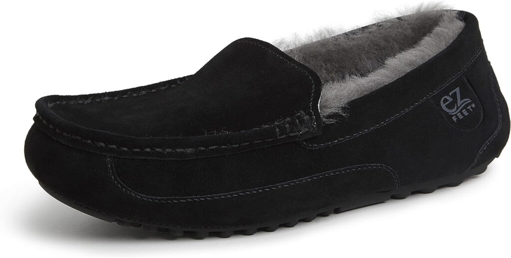 EZ Feet Mens Indoor Outdoor Shearling Breathable Slip-On Moccasins Slipper