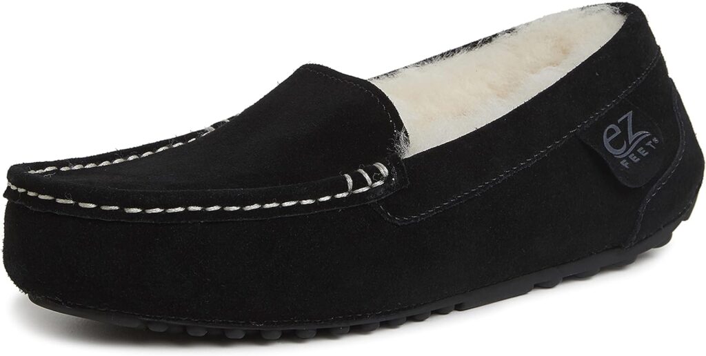 EZ Feet Womens Indoor Outdoor Shearling Breathable Slip-On Suede Moccasins Slippers