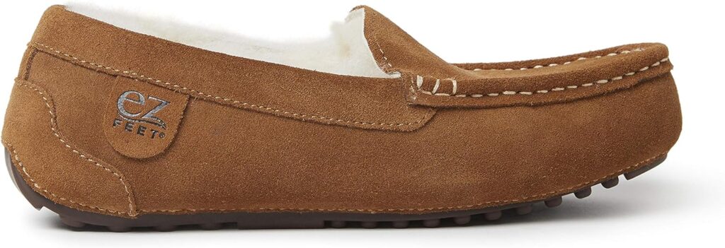 EZ Feet Womens Indoor Outdoor Shearling Breathable Slip-On Suede Moccasins Slippers