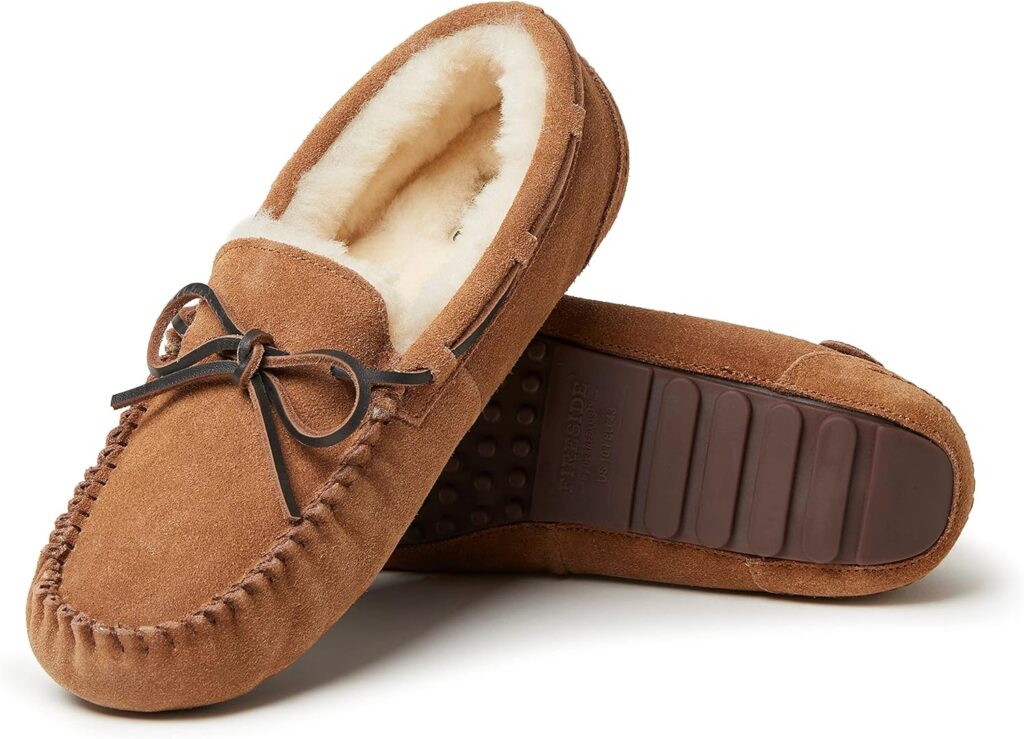 Fireside by Dearfoams Mens Victor Shearling Moccasin with Tie Slipper