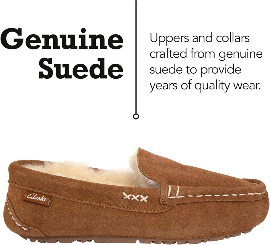 Clarks Shearling Moccasin House Slippers for Women - Indoor/Outdoor Gift for Her