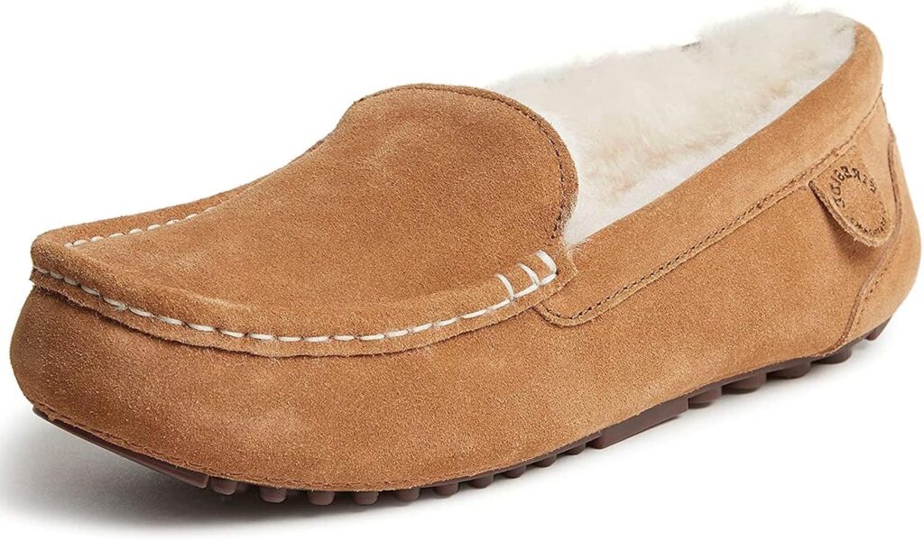 Dearfoams Womens Fireside Water Resistant Mel Shearling Moccasin Slipper