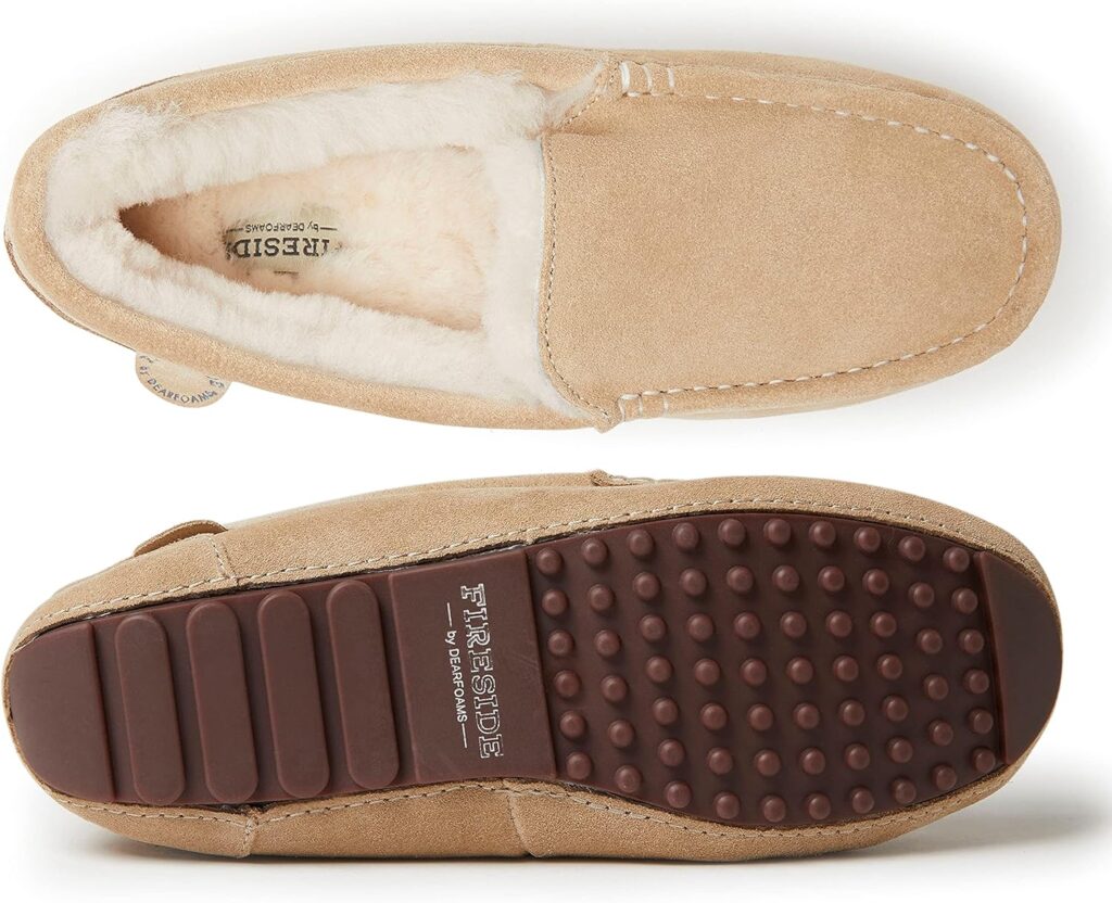 Dearfoams Womens Fireside Water Resistant Mel Shearling Moccasin Slipper