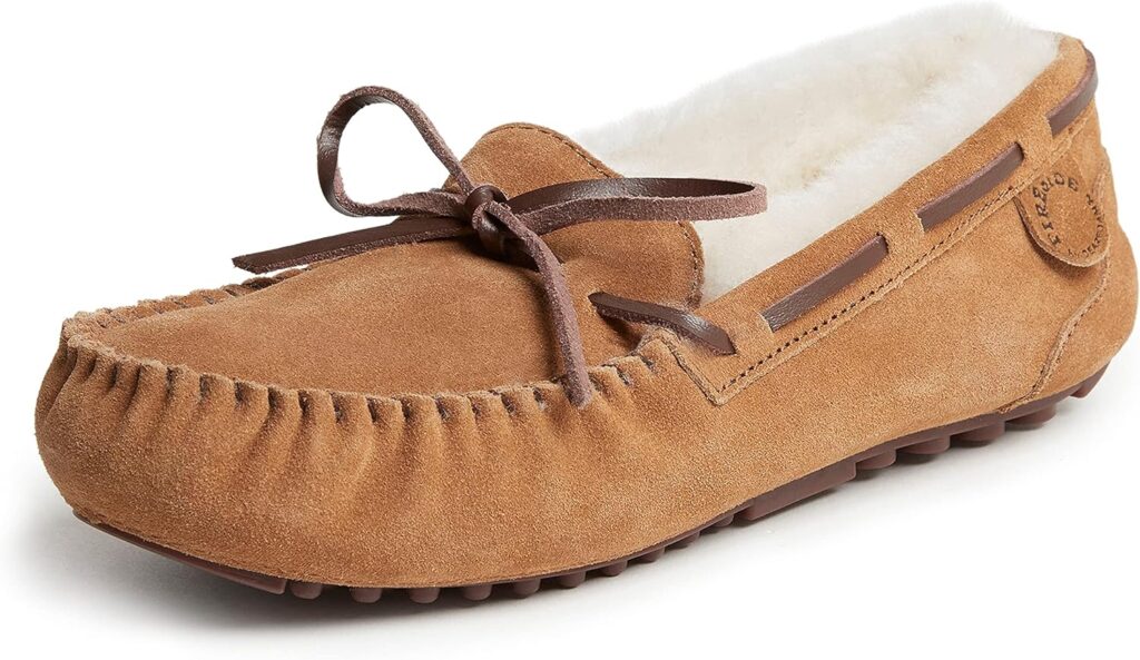 Dearfoams Womens Fireside Water Resistant Shearling Victoria Moc with Tie Slipper Dearfoams Womens Fireside Water Resistant Shearling Victoria Moc with Tie Slipper