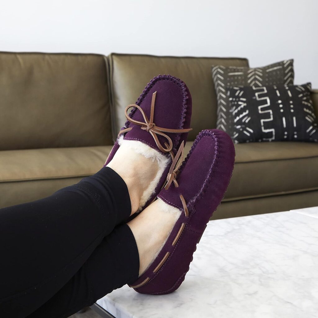 Dearfoams Womens Fireside Water Resistant Shearling Victoria Moc with Tie Slipper Dearfoams Womens Fireside Water Resistant Shearling Victoria Moc with Tie Slipper