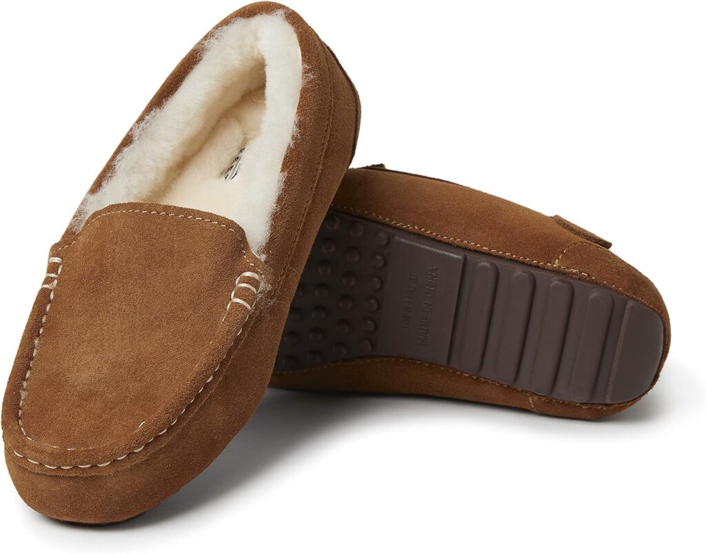 EZ Feet Womens Indoor Outdoor Shearling Breathable Slip-On Suede Moccasins Slippers
