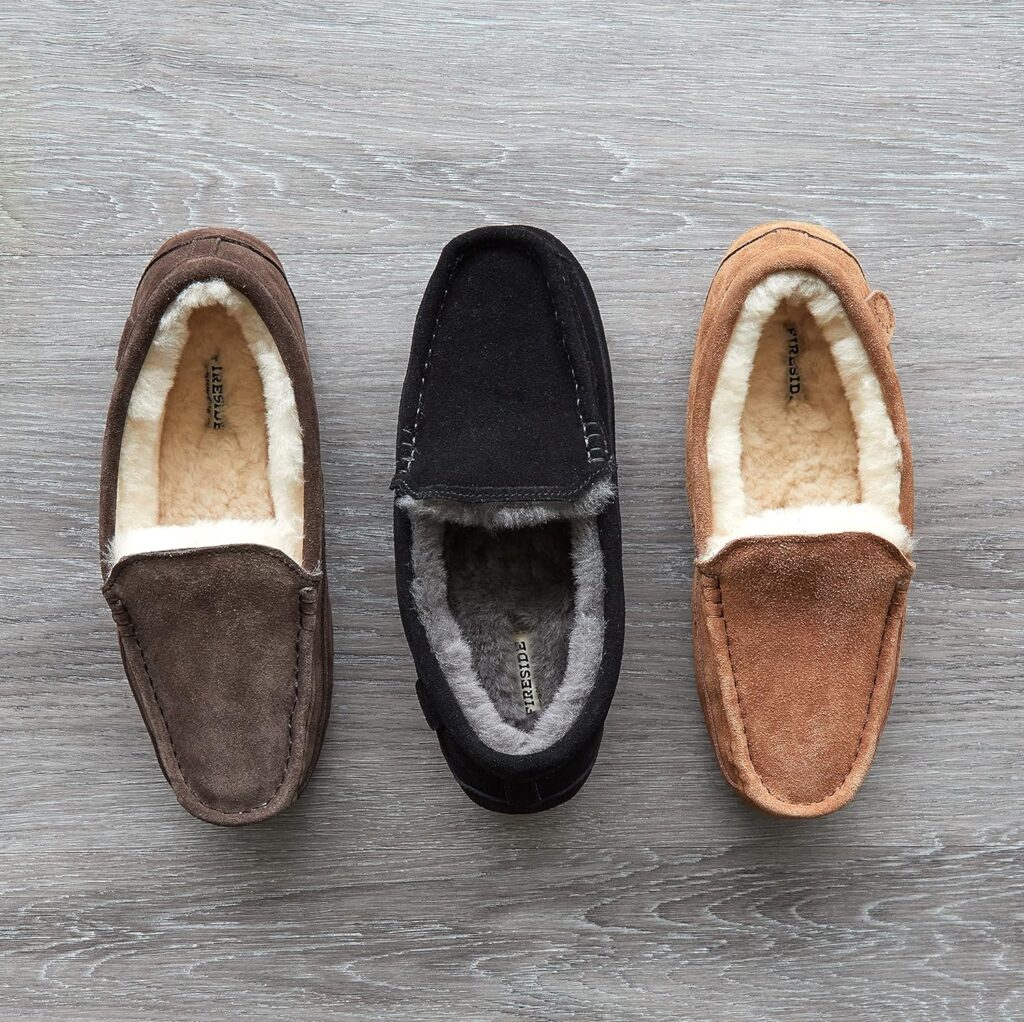 Fireside by Dearfoams Mens Melbourne Shearling Indoor/Outdoor Moccasin Slipper with Wide Widths Fireside by Dearfoams Mens Melbourne Shearling Indoor/Outdoor Moccasin Slipper with Wide Widths