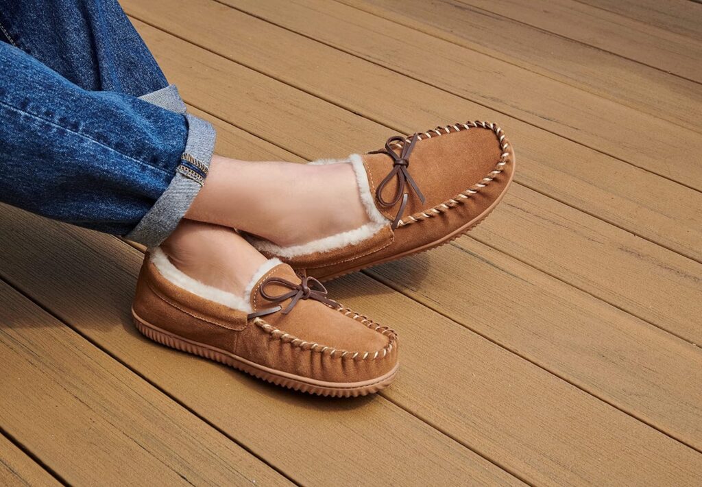 Fireside by Dearfoams Mens Nelson Bay Shearling Indoor/Outdoor Moccasin Slipper Fireside by Dearfoams Mens Nelson Bay Shearling Indoor/Outdoor Moccasin Slipper