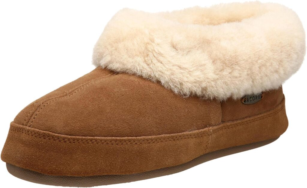 Acorn Womens Shearling Bootie for Women - Genuine Sheepskin, Memory Foam, Non-Slip, Durable - House Slippers with Indoor/Outdoor Sole