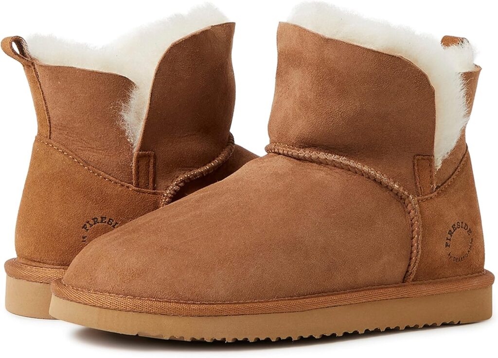 Dearfoams Womens Fireside Shearling Water Resistant Indoor/Outdoor Foldover Boot Slipper