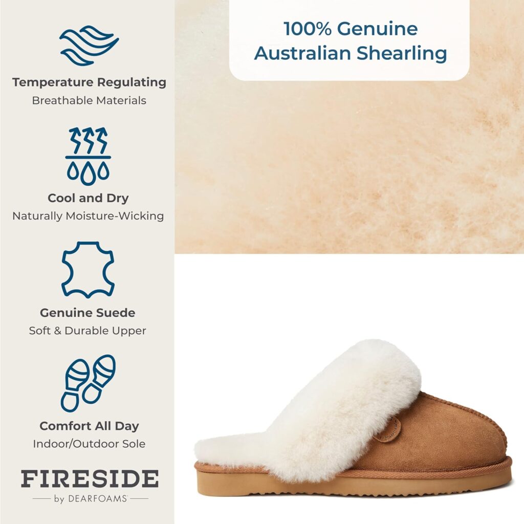 Dearfoams Womens Fireside Sydney Indoor/Outdoor Water Resistant Genuine Shearling Scuff Slipper, Wide Widths Dearfoams Womens Fireside Sydney Indoor/Outdoor Water Resistant Genuine Shearling Scuff Slipper, Wide Widths