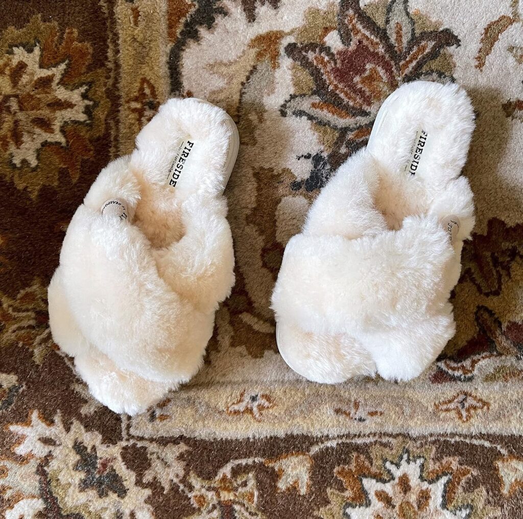Fireside by Dearfoams Womens Newcastle Crossband All Over Shearling Easy on/Off Slide Slipper Fireside by Dearfoams Womens Newcastle Crossband All Over Shearling Easy on/Off Slide Slipper