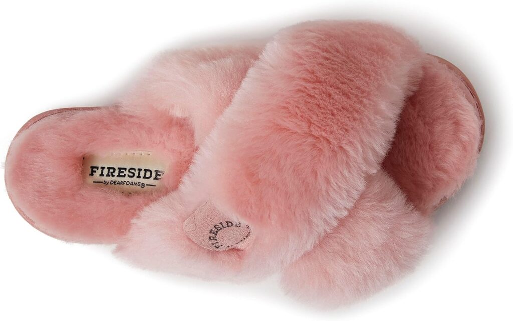 Fireside by Dearfoams Womens Newcastle Crossband All Over Shearling Easy on/Off Slide Slipper Fireside by Dearfoams Womens Newcastle Crossband All Over Shearling Easy on/Off Slide Slipper