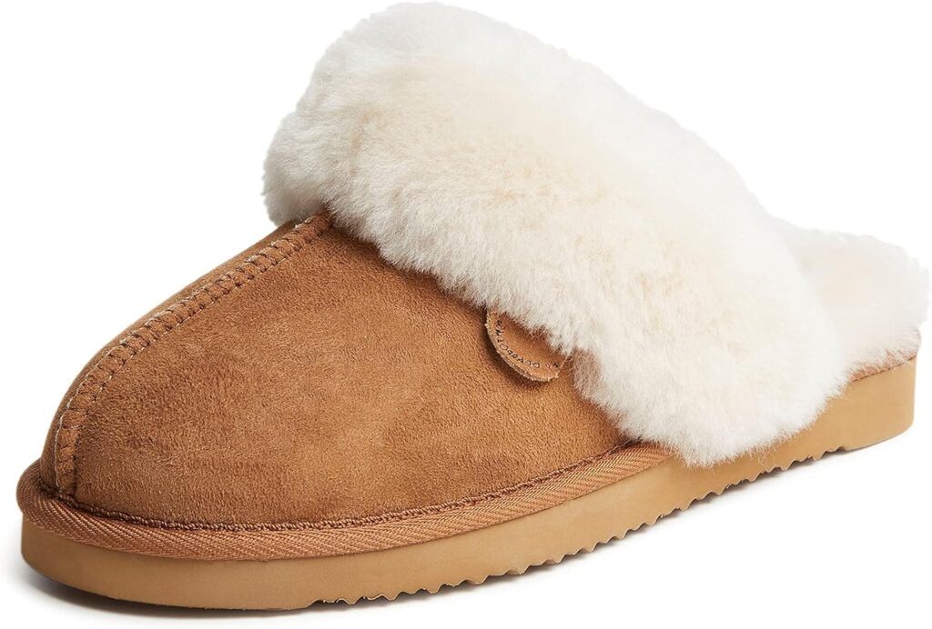 Dearfoams Womens Fireside Sydney Shearling Fur Indoor/Outdoor Scuff Slipper with Wide Widths Dearfoams Womens Fireside Sydney Shearling Fur Indoor/Outdoor Scuff Slipper with Wide Widths