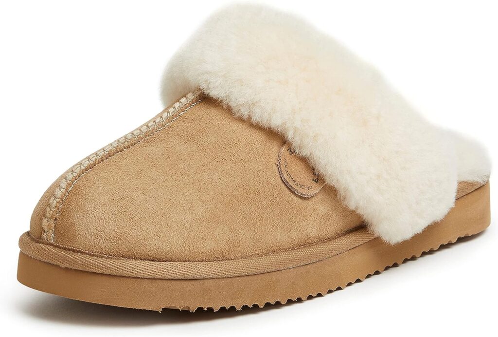 Dearfoams Womens Fireside Sydney Shearling Fur Indoor/Outdoor Scuff Slipper with Wide Widths Dearfoams Womens Fireside Sydney Shearling Fur Indoor/Outdoor Scuff Slipper with Wide Widths