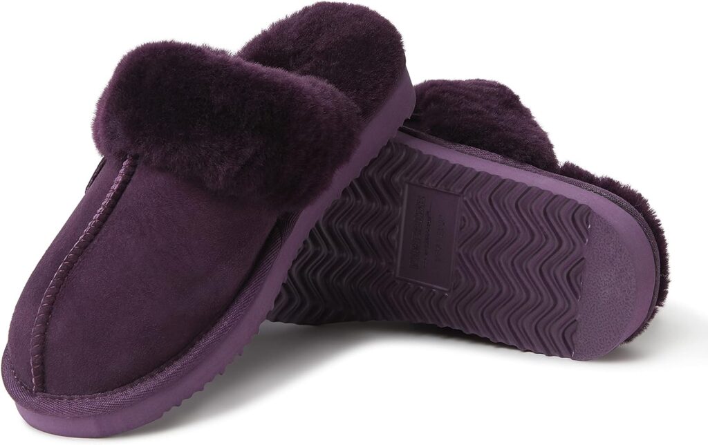 Dearfoams Womens Fireside Sydney Shearling Fur Indoor/Outdoor Scuff Slipper with Wide Widths Dearfoams Womens Fireside Sydney Shearling Fur Indoor/Outdoor Scuff Slipper with Wide Widths