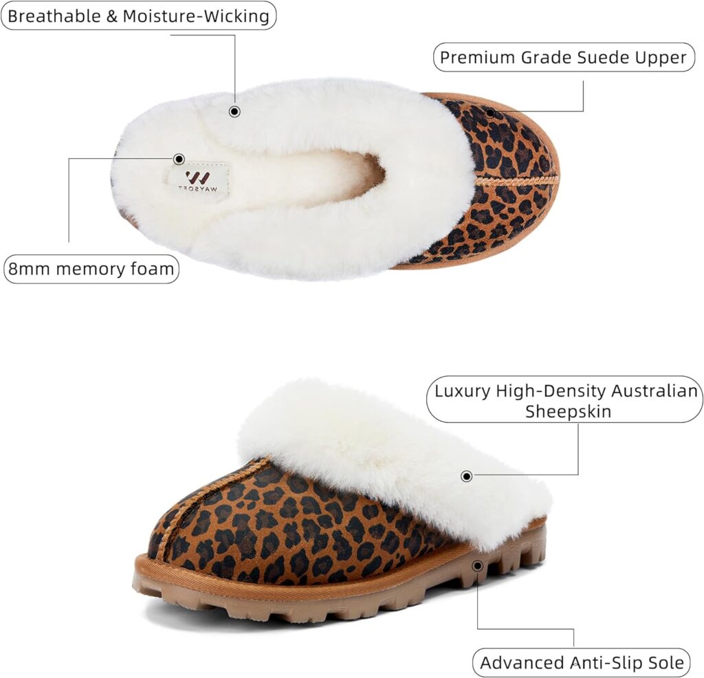 WaySoft Genuine Australian Sheepskin Women Slippers, 100% Shearling Hard Bottom Slippers for Women Indoor and Outdoor Warm Fuzzy Wool Slippers