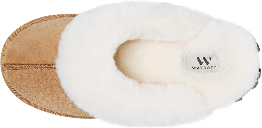 WaySoft Genuine Australian Sheepskin Women Slippers, 100% Shearling Hard Bottom Slippers for Women Indoor and Outdoor Warm Fuzzy Wool Slippers